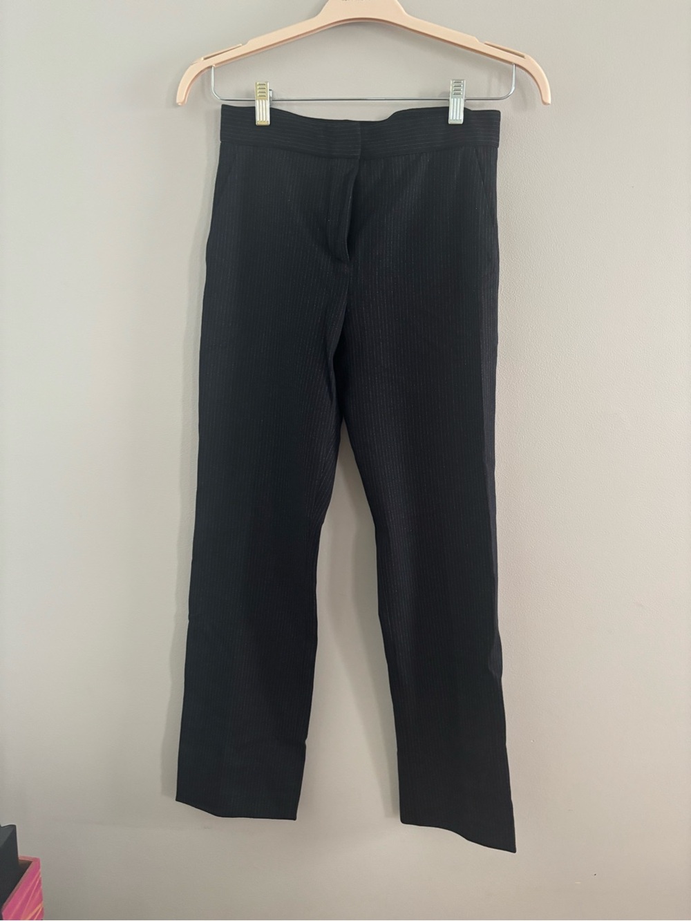 ORIANE Black Pinstripe Straight-Leg Pants